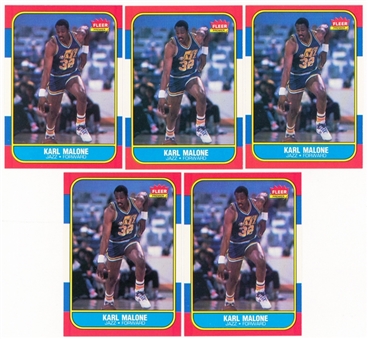 1986-87 Fleer Basketball #68 Karl Malone Rookie Card - Lot Of (5)
